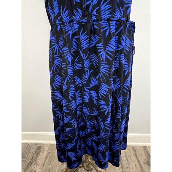 Anne Klein Maxi Dress Sz M Fit & Flare Sleeveless Palm Print Tie Waist Preppy - Picture 6 of 8